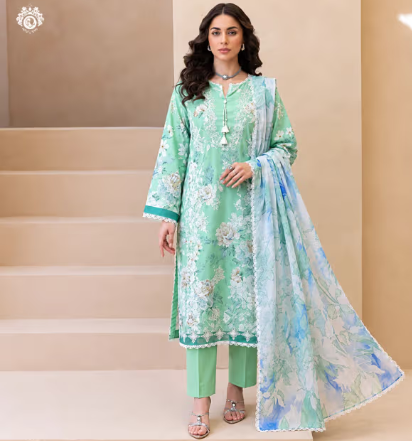 3 Piece Unstitched Embroidered Dress