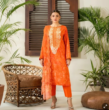 Pakistani Rang Pasand by Gulljee Unstitched Three Piece - Orange | Elegant Women's Traditional Fabric Set for Stylish Ethnic Wear